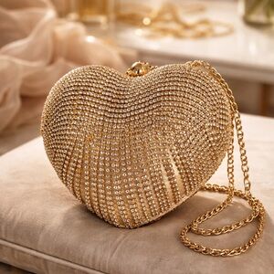 INC International Concepts Gold Rhinestone Heart Clutch